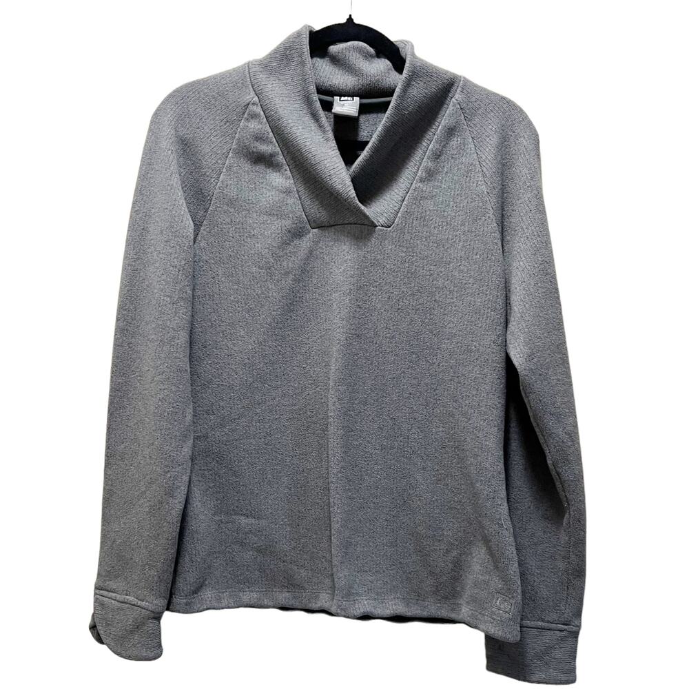REI Sweater Heather Gray Shawl Collar Long Sleeve Pullover Fleece Sz M